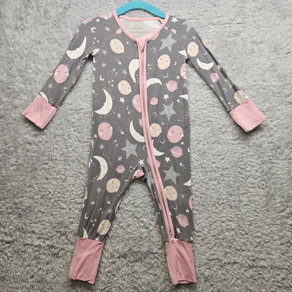Little Sleepies Baby Girl Gray Space Bamboo Pajamas Size 3-6 Months Stretchy